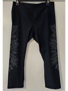 RBX Womens Hi Waisted Floral Capri Workout Leggings L Inside Pocket Activewear